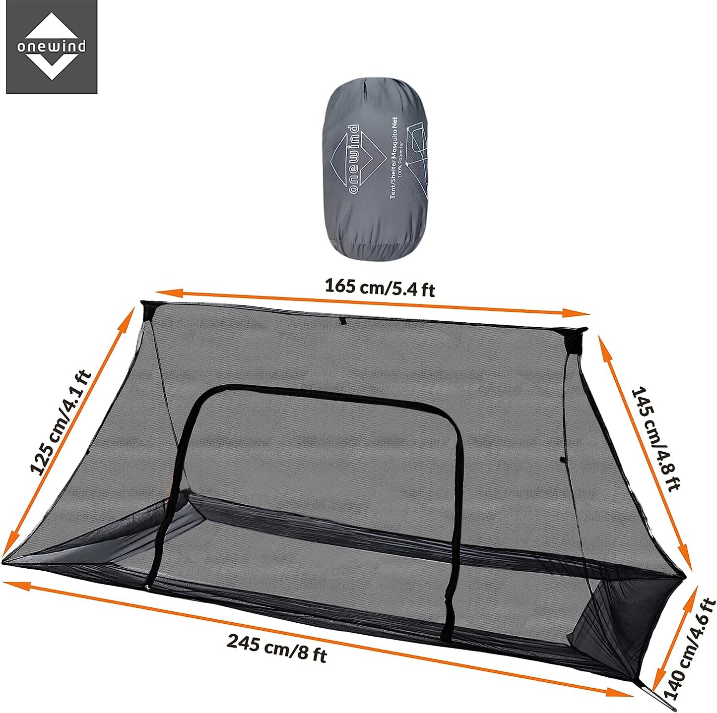 Onewind Premium Camping Shelter Bugnet, Ultralight No-See-Um Breathable Mesh Mosquito Netting with Double Sided Zipper for Camping and Hiking, Black…