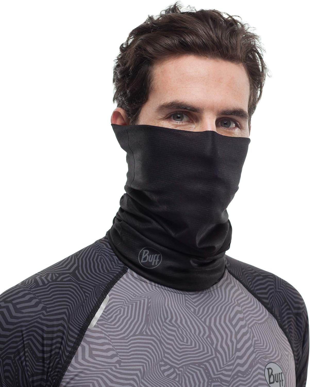 BUFF Adult CoolNet UV Neck Gaiter, Headband & Winter Neck Warmer, Ski Mask & Face Shield, Balaclava, White and Grey, One Size