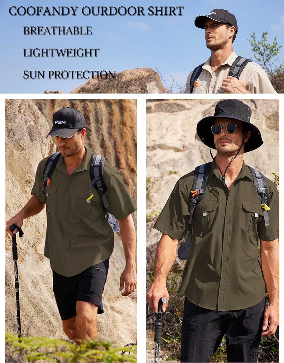 Men's UPF UV Hiking Fishing Shirt by Reltek Ready Gear; breathable, lightweight, sun protection outdoor survival gear.