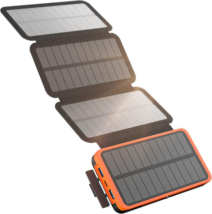 Solar Charger Power Bank A ADDTOP - 22.5W Solar Phone Charger 27000mAh PD QC 4.0 Fast Charge External Battery Pack with 4 Portable Solar Panels for Phone and Tablet