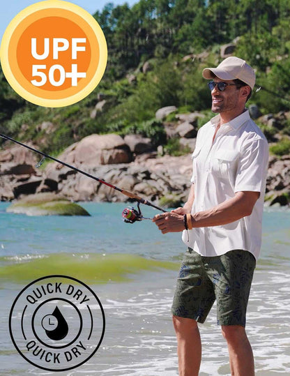 Men's UPF 50+ fishing shirt, quick-dry, lightweight, outdoor survival gear.