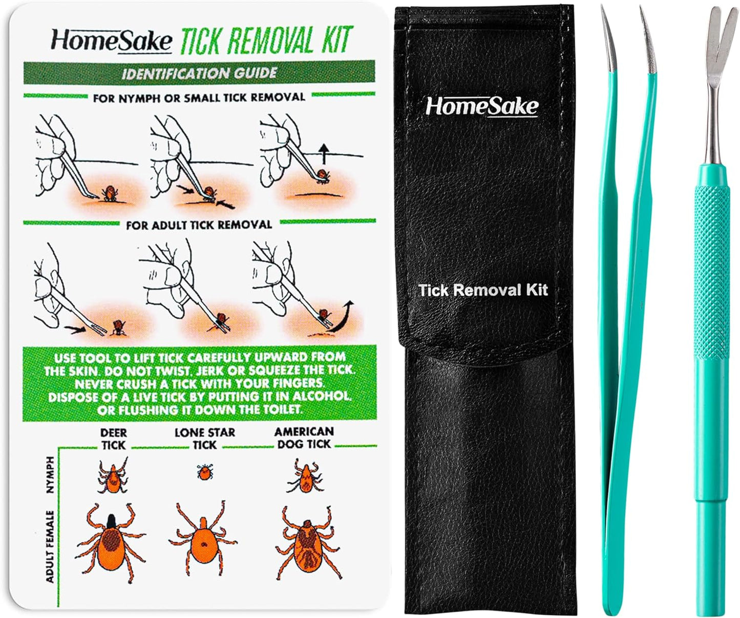 Home Sake Tick Remover Tool and Tweezer Set for Humans - Pets, Stainless Steel Cat and Dog Tick Removal Kit with Storage Pouch, Safe Tic Control Puller for Complete Removal of Big and Small Ticks