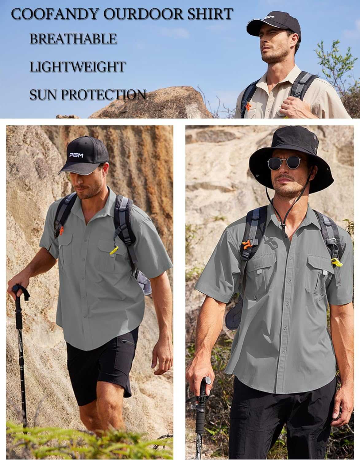 Men's UPF UV hiking fishing shirt by Reltek Ready Gear, featuring breathable, lightweight fabric with sun protection; ideal survival gear for outdoor activities.