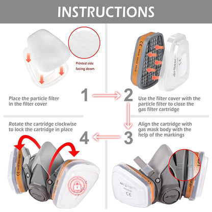 AirGearPro M-500 Reusable Respirator Mask with A1P2 Filters | Anti-Gas, Anti-Dust | Gas Mask Ideal for Painting, Woodworking, Construction, Sanding, Spraying, Chemicals, DIY etc