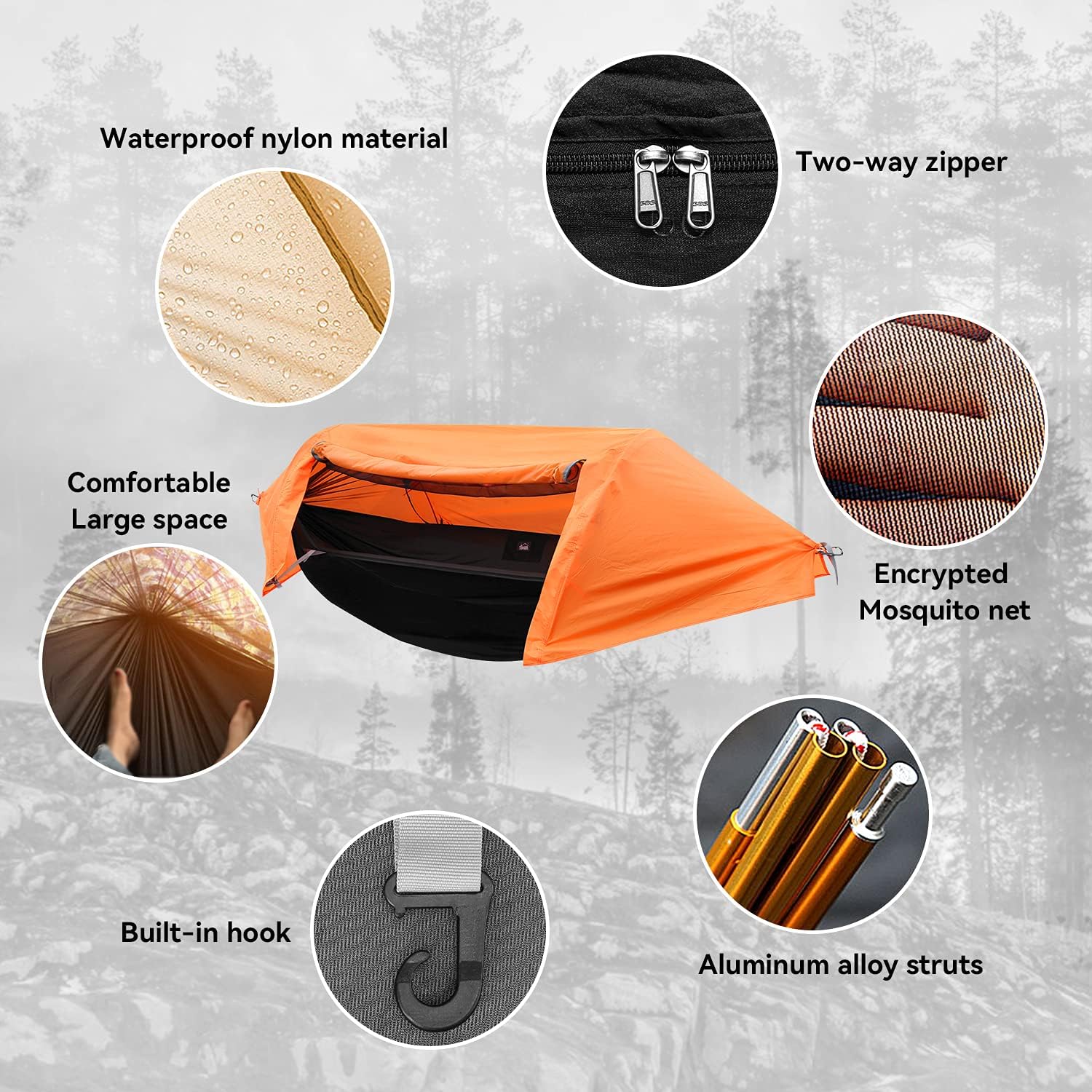 Camping Hammock with Mosquito Net and Rainfly Cover, Camping Hammock, Lightweight Portable Hammock,Waterproof Camping Hammock for Outdoor Backpacking Hiking Travel