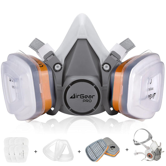 AirGearPro M-500 Reusable Respirator Mask with A1P2 Filters | Anti-Gas, Anti-Dust | Gas Mask Ideal for Painting, Woodworking, Construction, Sanding, Spraying, Chemicals, DIY etc