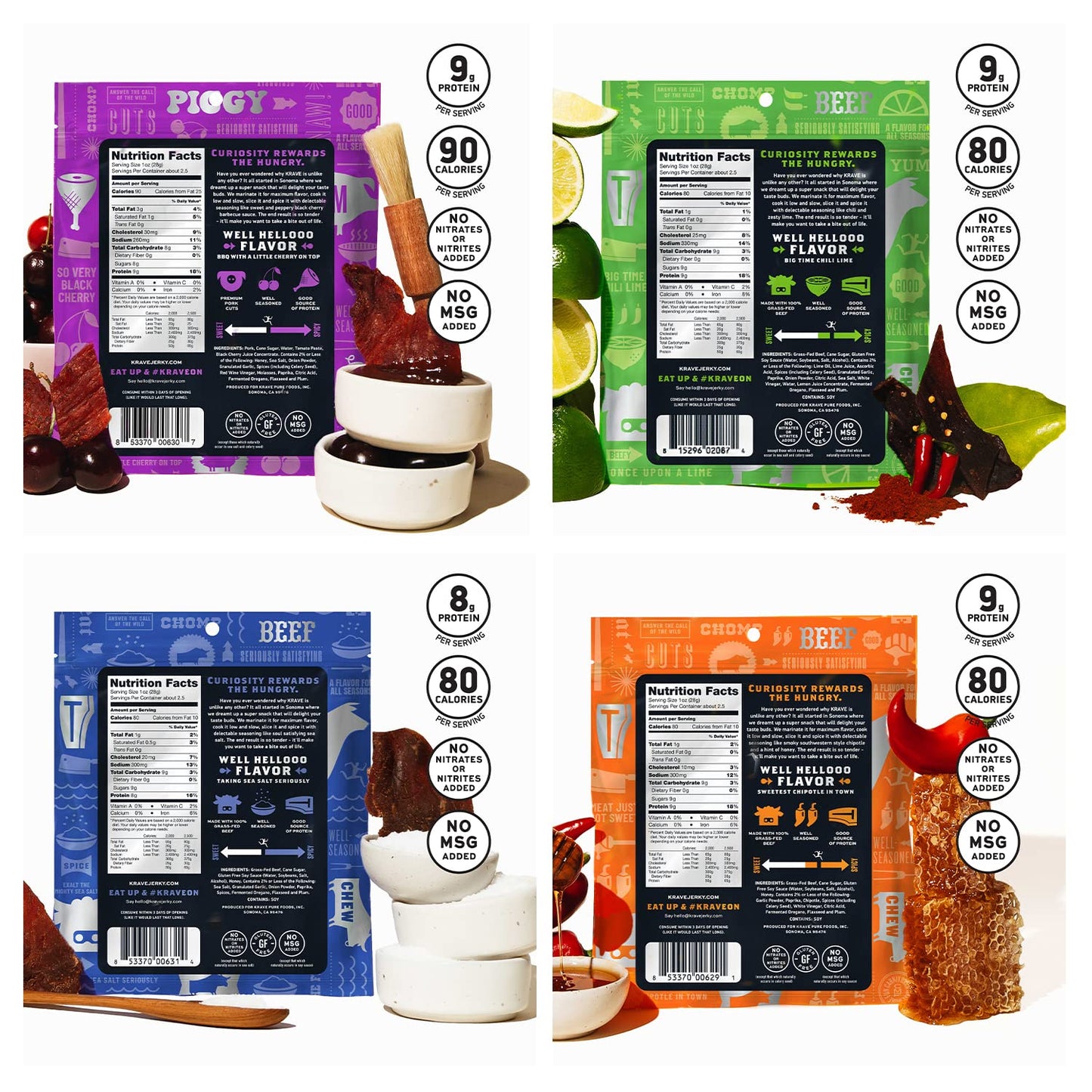 KRAVE Jerky Variety Favorites Beef and Pork 4 Pack 