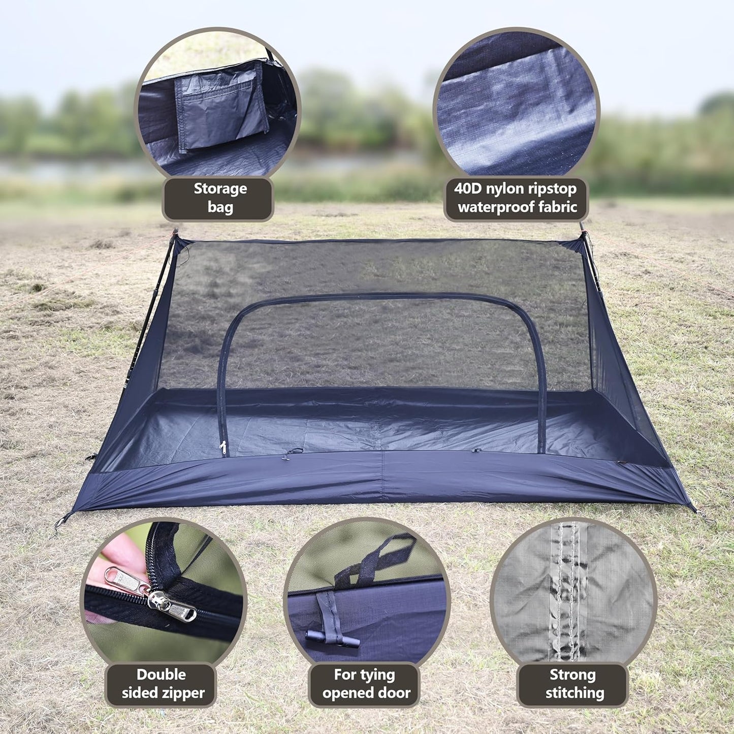 Onewind Premium Camping Shelter Bugnet, Ultralight No-See-Um Breathable Mesh Mosquito Netting with Double Sided Zipper for Camping and Hiking, Black…