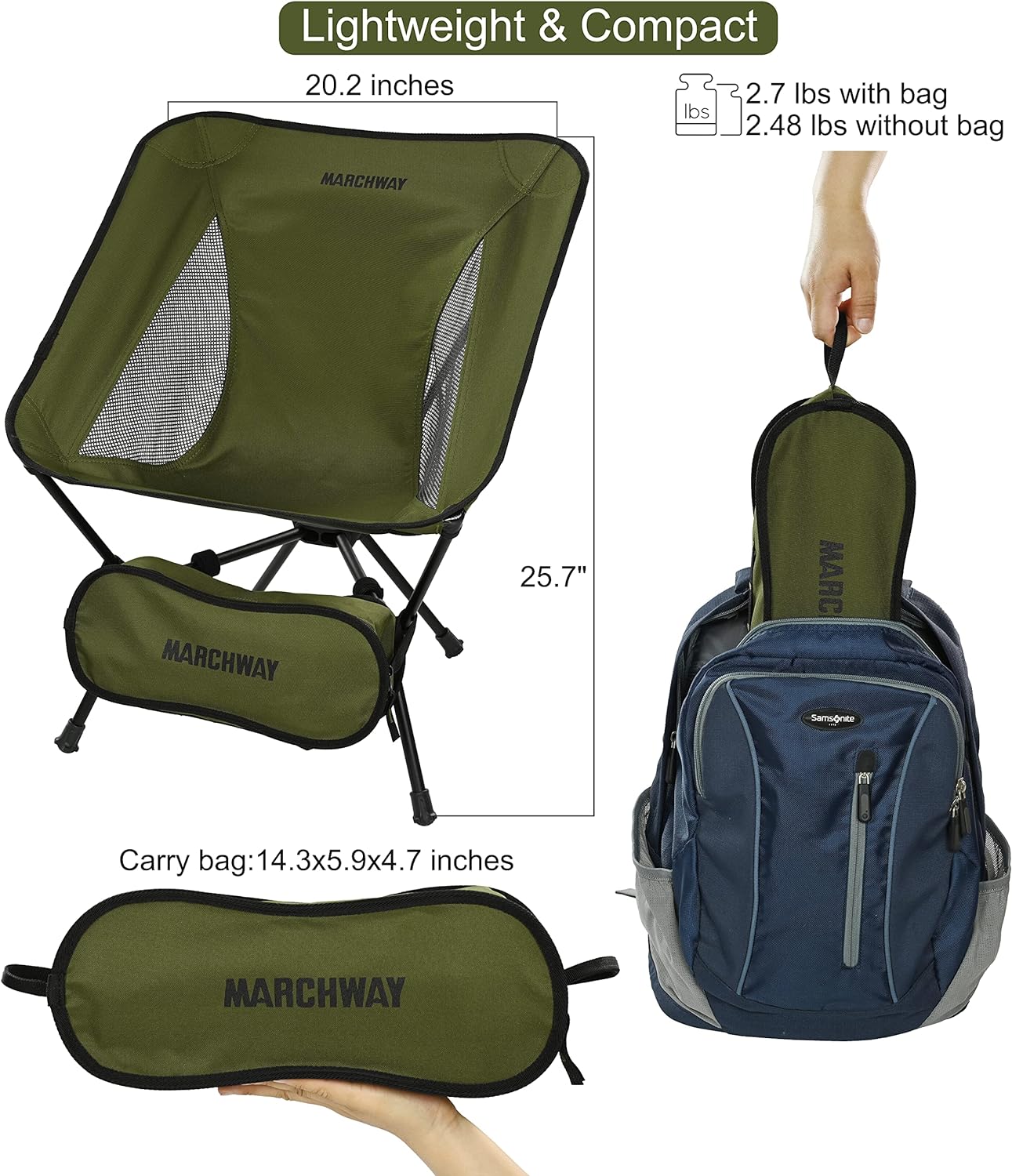 MARCHWAY Lightweight Folding Camping Chair, Stable Portable Compact for Outdoor Camp, Travel, Beach, Picnic, Festival, Hiking, Backpacking, Supports 330Lbs (Camo)