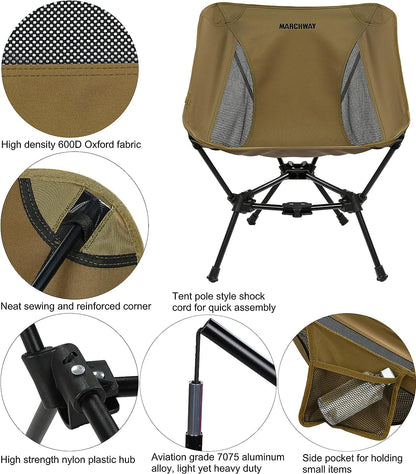 MARCHWAY Lightweight Folding Camping Chair, Stable Portable Compact for Outdoor Camp, Travel, Beach, Picnic, Festival, Hiking, Backpacking, Supports 330Lbs (Camo)