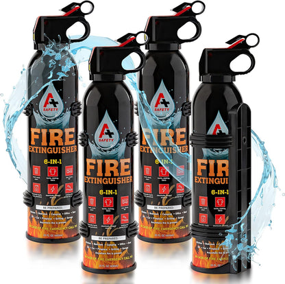 A+ Safety Portable Fire Extinguisher | 6-in-1 Small Fire Extinguisher for Home, Garage, Kitchen, Car | For Electric, Textile and Grease Fires | Non-Toxic, Easy Clean | Wall Mount Incl (2PK)
