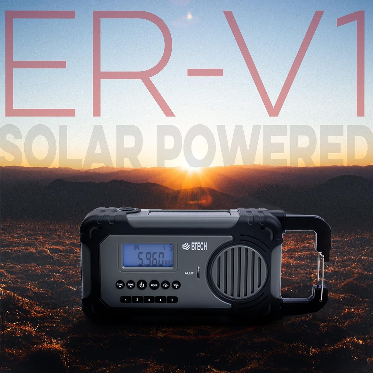 BTECH ER-V1 Emergency Solar Hand Crank Portable Radio, AM/FM/NOAA/SW Radio Receiver, 5 Ways to Power with 2000mAh Power Bank Phone Charger, USB Charger and LED Flashlight