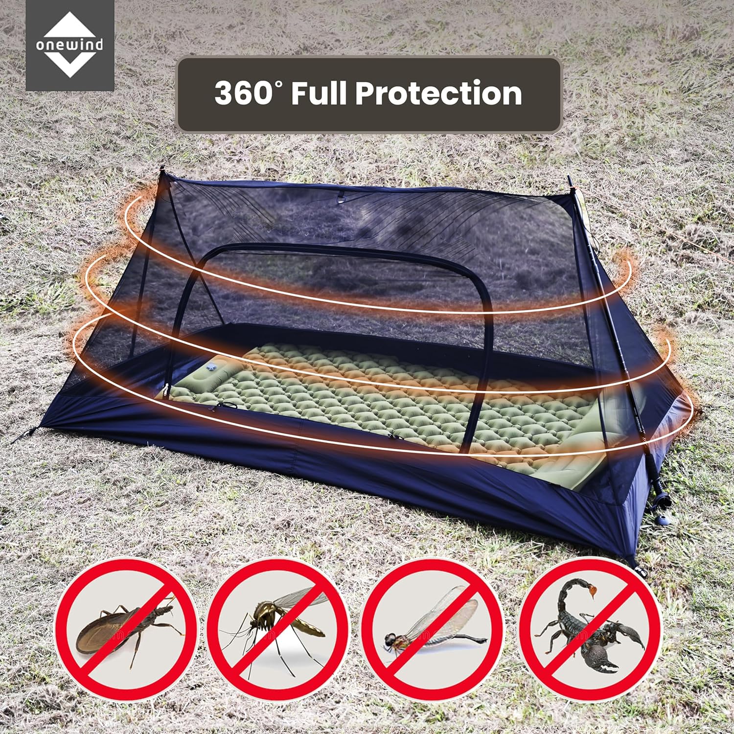 Onewind Premium Camping Shelter Bugnet, Ultralight No-See-Um Breathable Mesh Mosquito Netting with Double Sided Zipper for Camping and Hiking, Black…